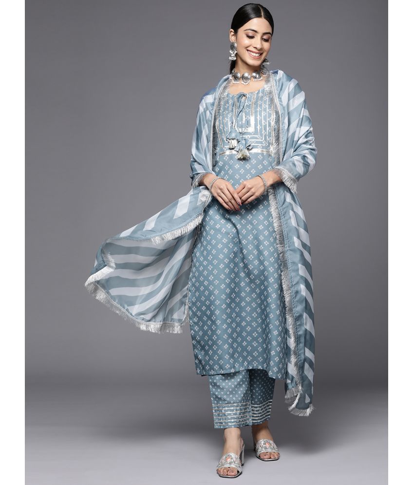     			Varanga Silk Blend Self Design Kurti With Pants Women's Stitched Salwar Suit - Green ( Pack of 1 )