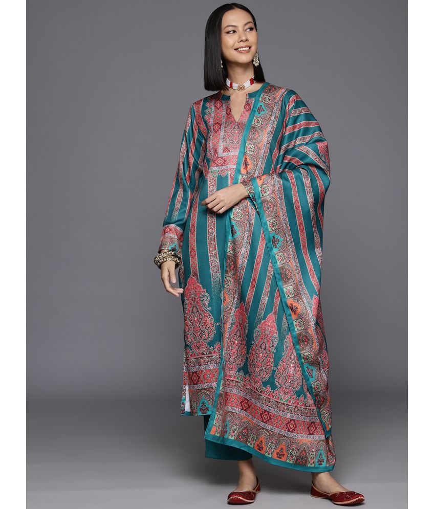     			Varanga Woollen Printed Kurti With Pants Women's Stitched Salwar Suit - Teal ( Pack of 1 )