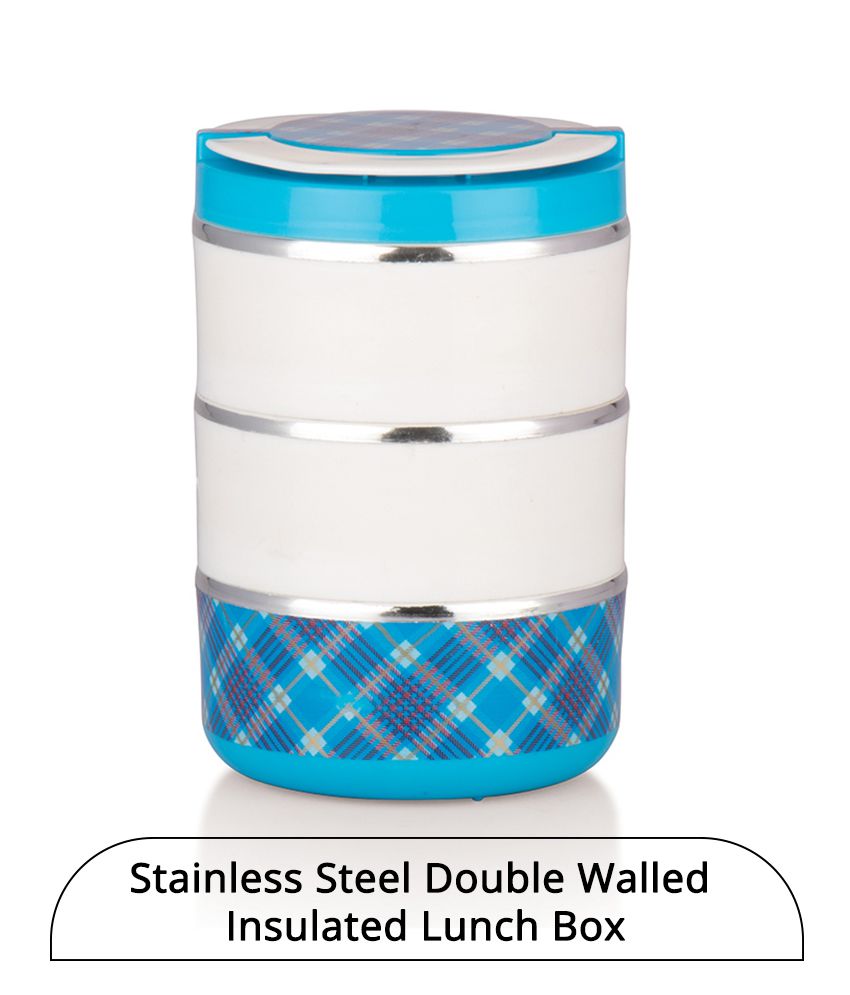     			HOMETALES Stainless Steel Double Walled Insulated Lunch Box Container Set 400ml, 400ml & 200ml, Blue, (3U)