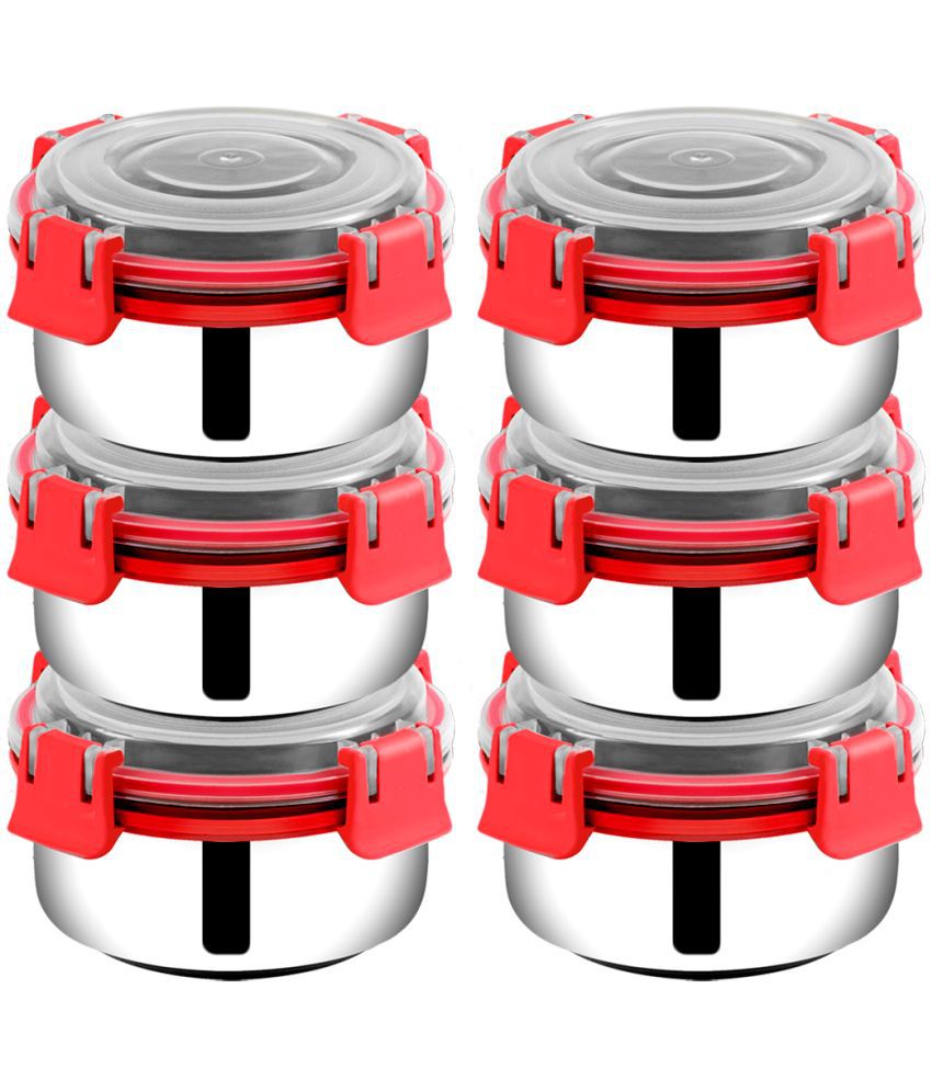     			BOWLMAN Smart Clip Lock Steel Red Food Container ( Set of 6 )