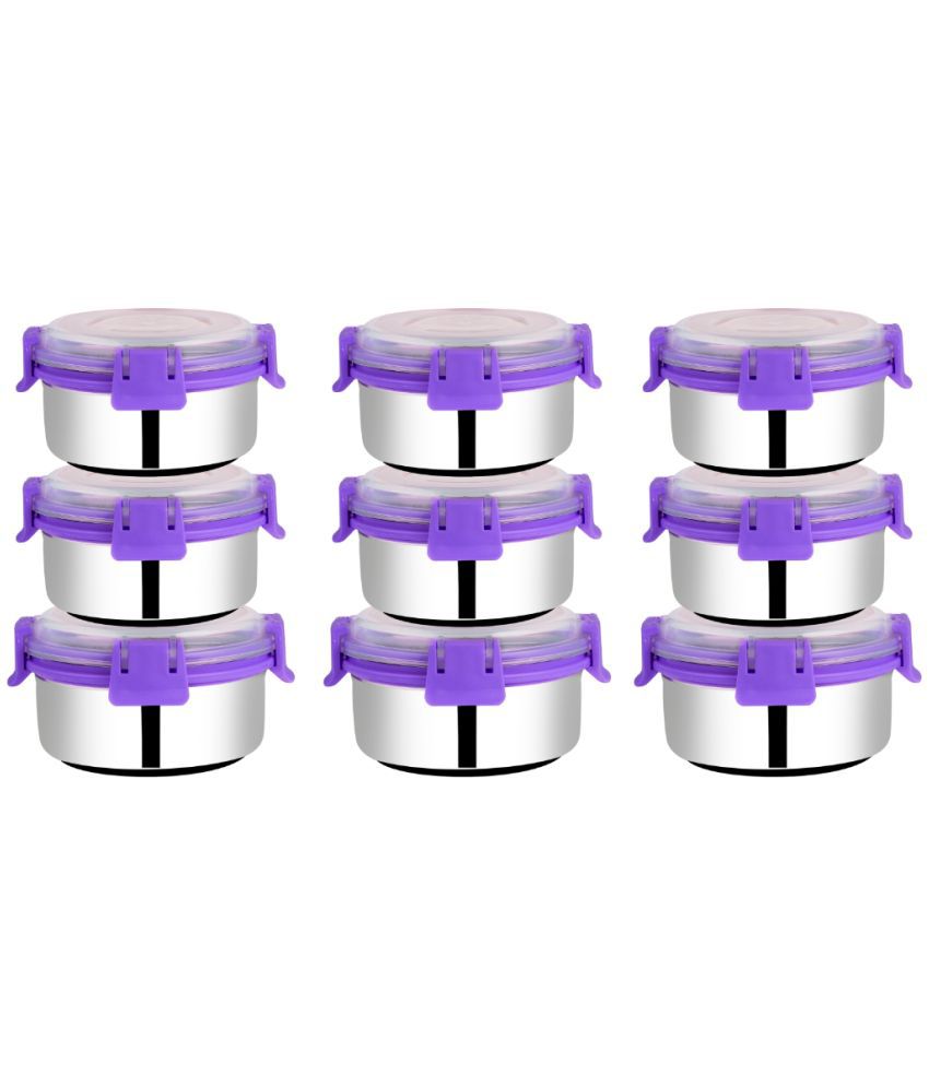    			BOWLMAN Smart Clip Lock Steel Purple Food Container ( Set of 9 )