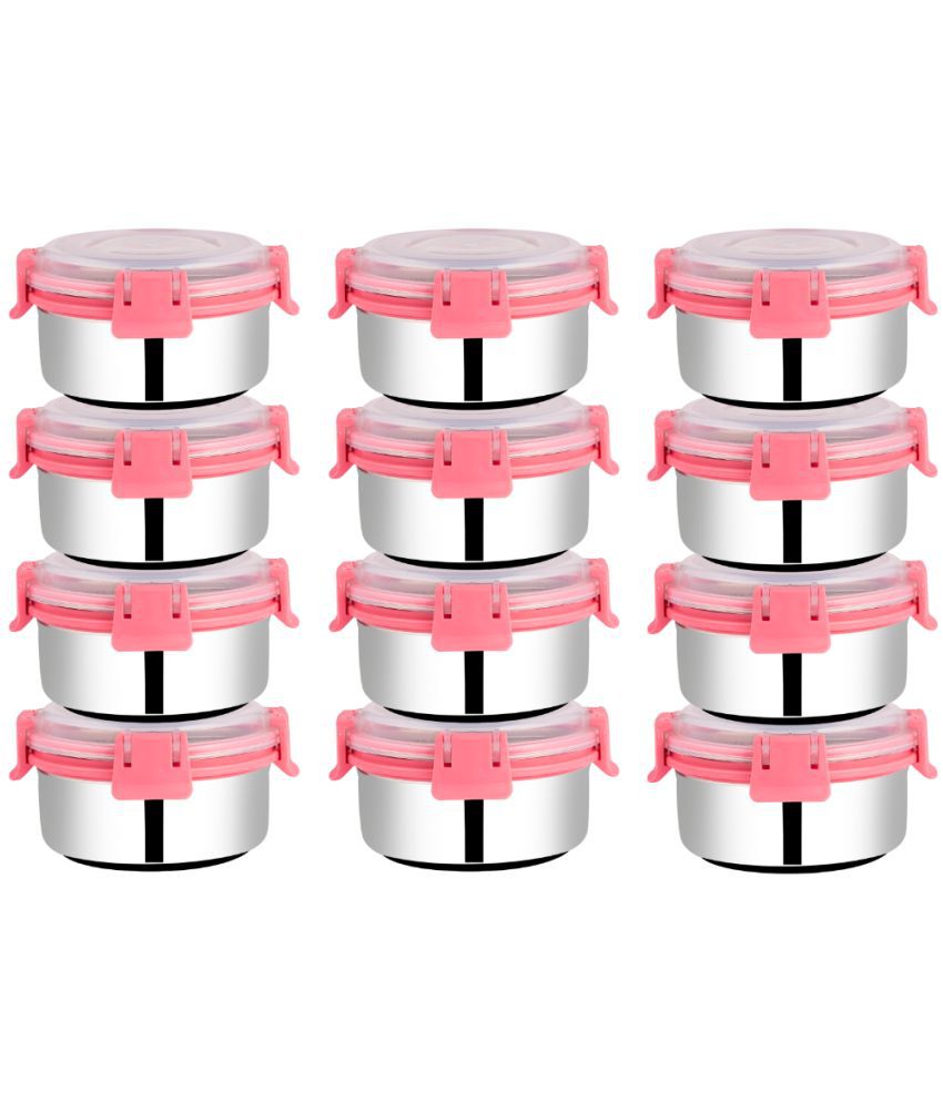     			BOWLMAN Smart Clip Lock Steel Pink Food Container ( Set of 12 )