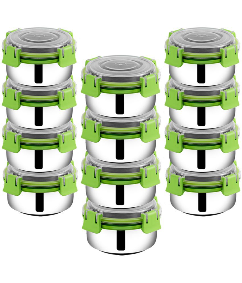     			BOWLMAN Smart Clip Lock Steel Green Food Container ( Set of 12 )