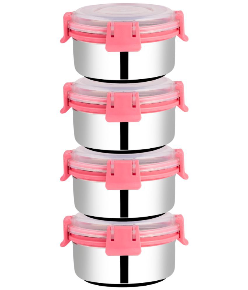     			BOWLMAN Smart Clip Lock Steel Pink Food Container ( Set of 4 )