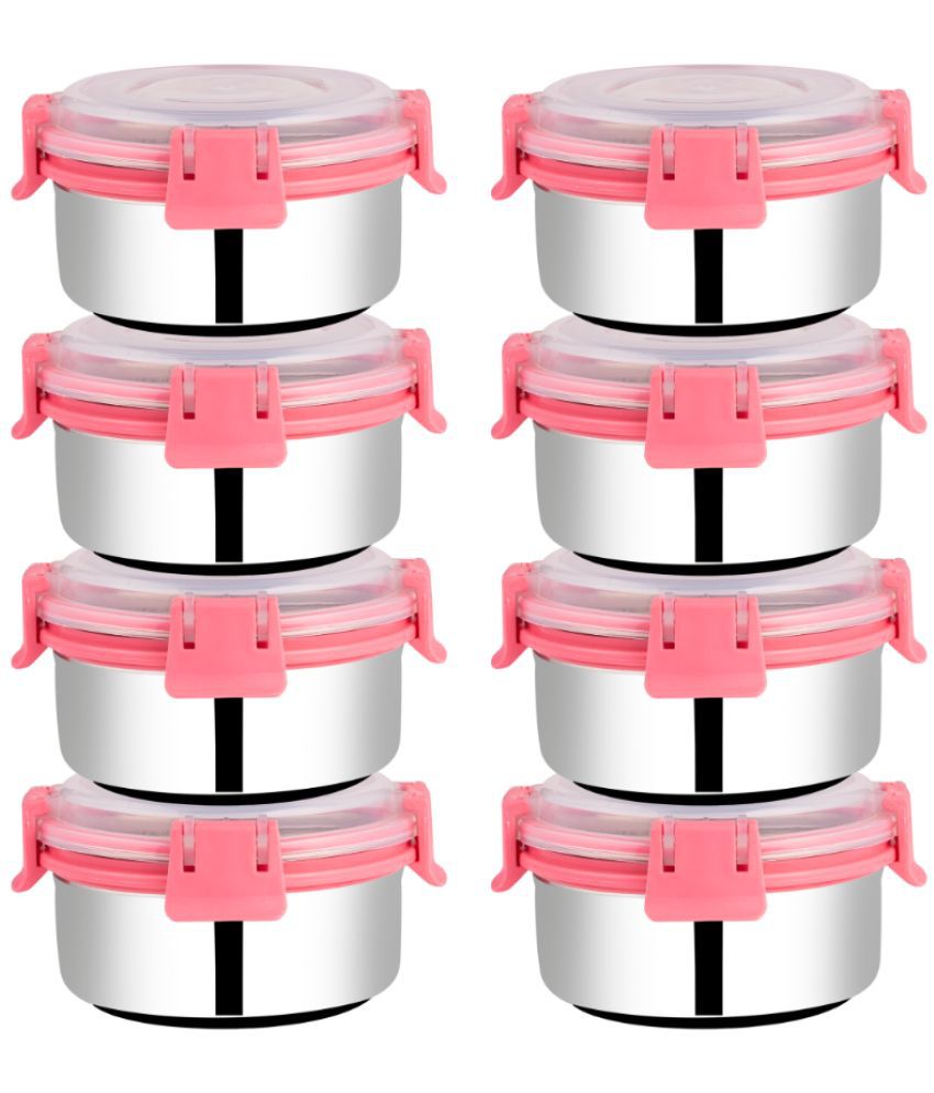     			BOWLMAN Smart Clip Lock Steel Pink Food Container ( Set of 8 )