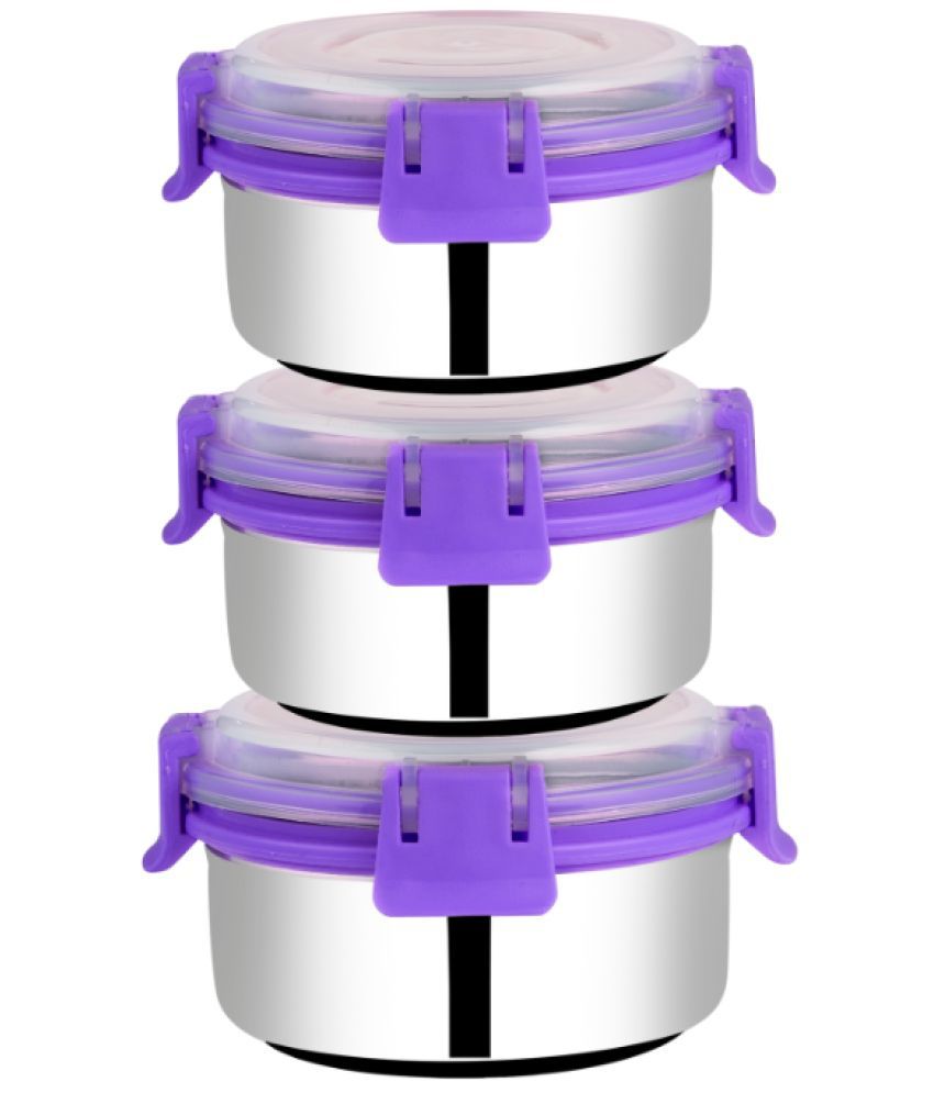     			BOWLMAN Smart Clip Lock Steel Purple Food Container ( Set of 3 )
