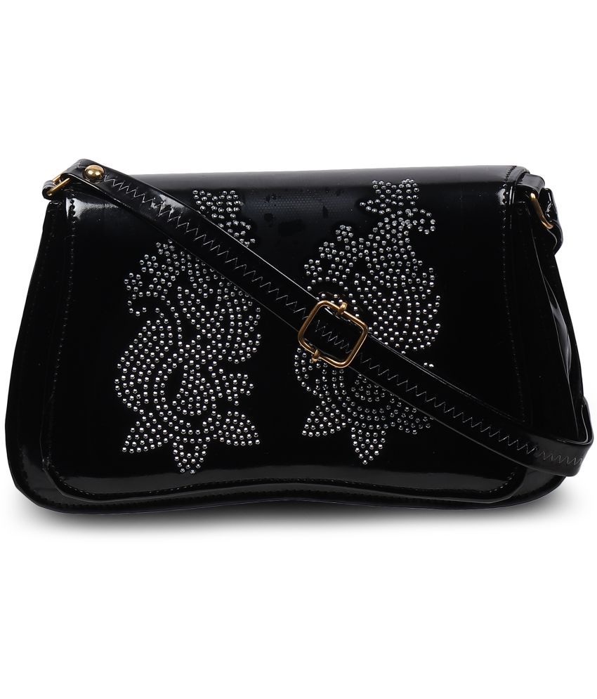     			Cherry Tree Black Faux Leather Sling Bag