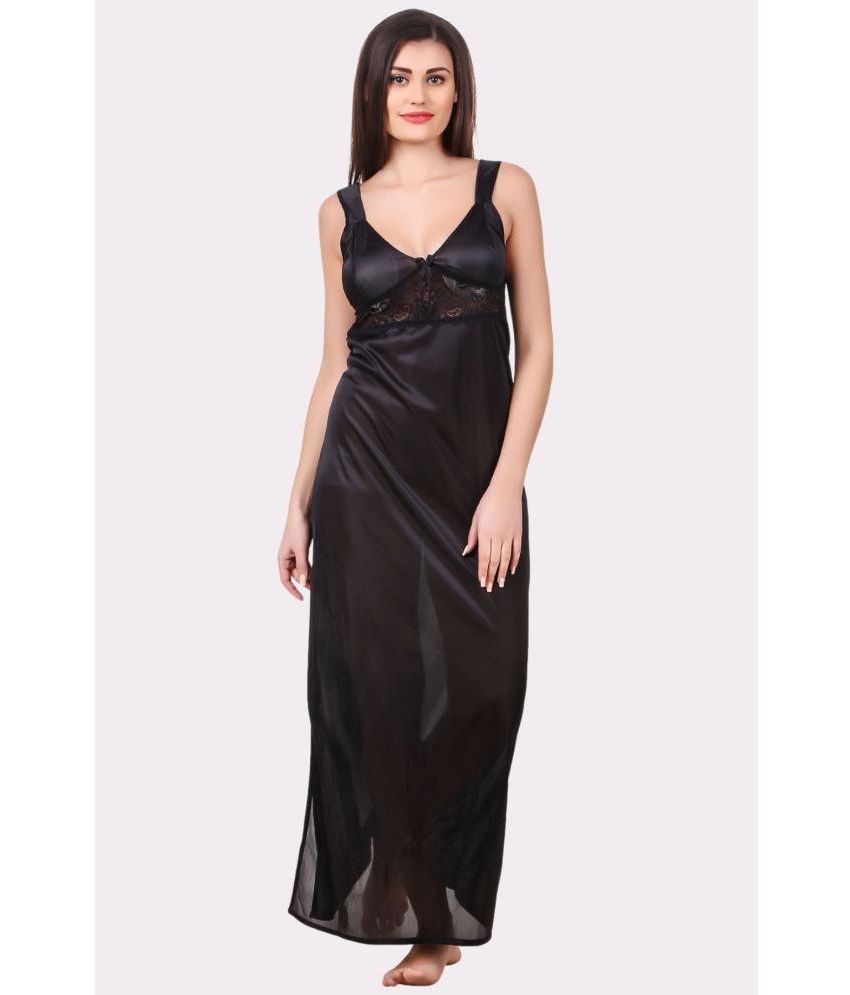     			Fasense Black Satin Women's Nightwear Nighty & Night Gowns ( Pack of 1 )