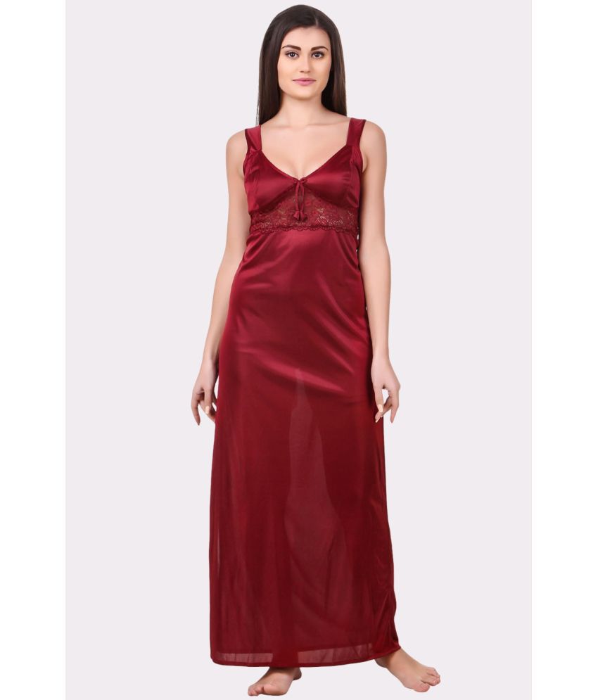     			Fasense Maroon Satin Women's Nightwear Nighty & Night Gowns ( Pack of 1 )