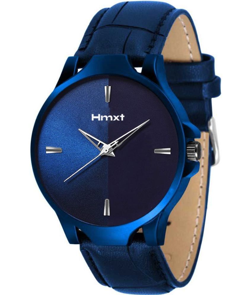     			HMXT Blue Leather Analog Men's Watch