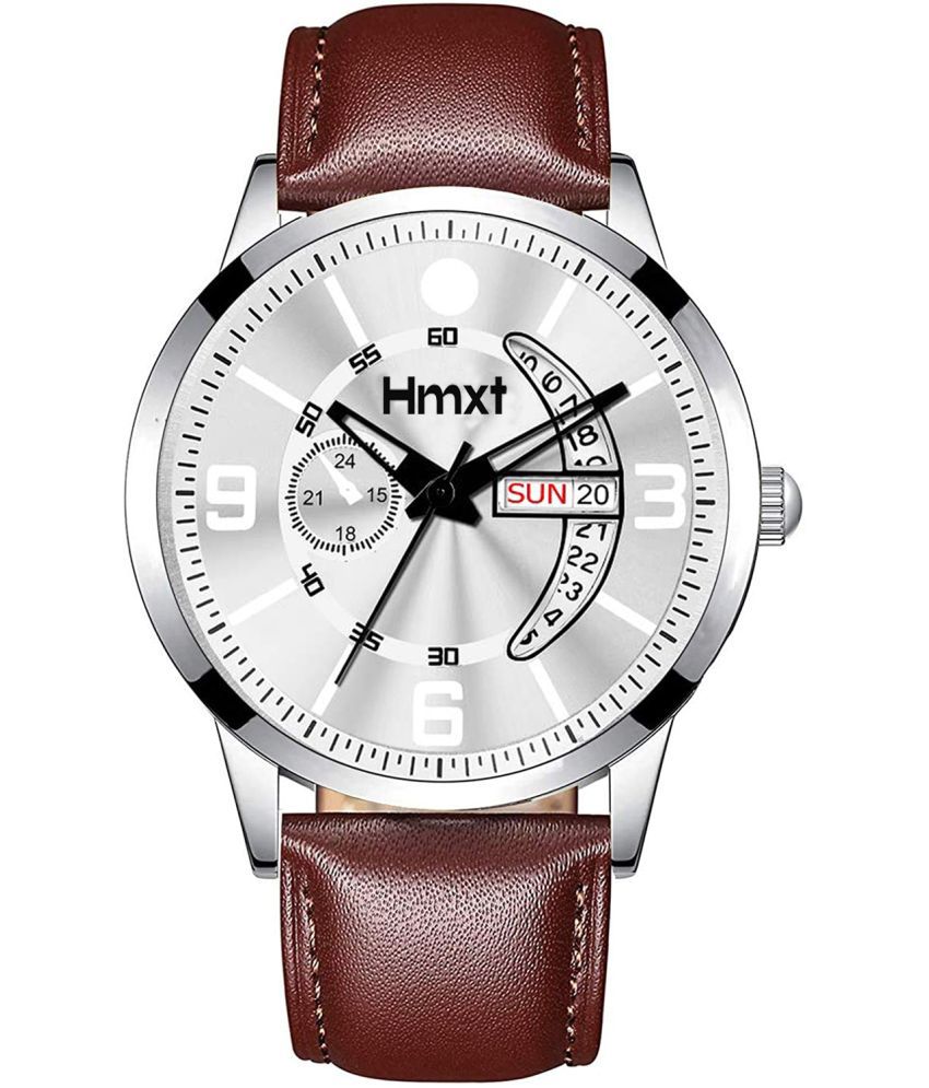     			HMXT Brown Leather Analog Men's Watch