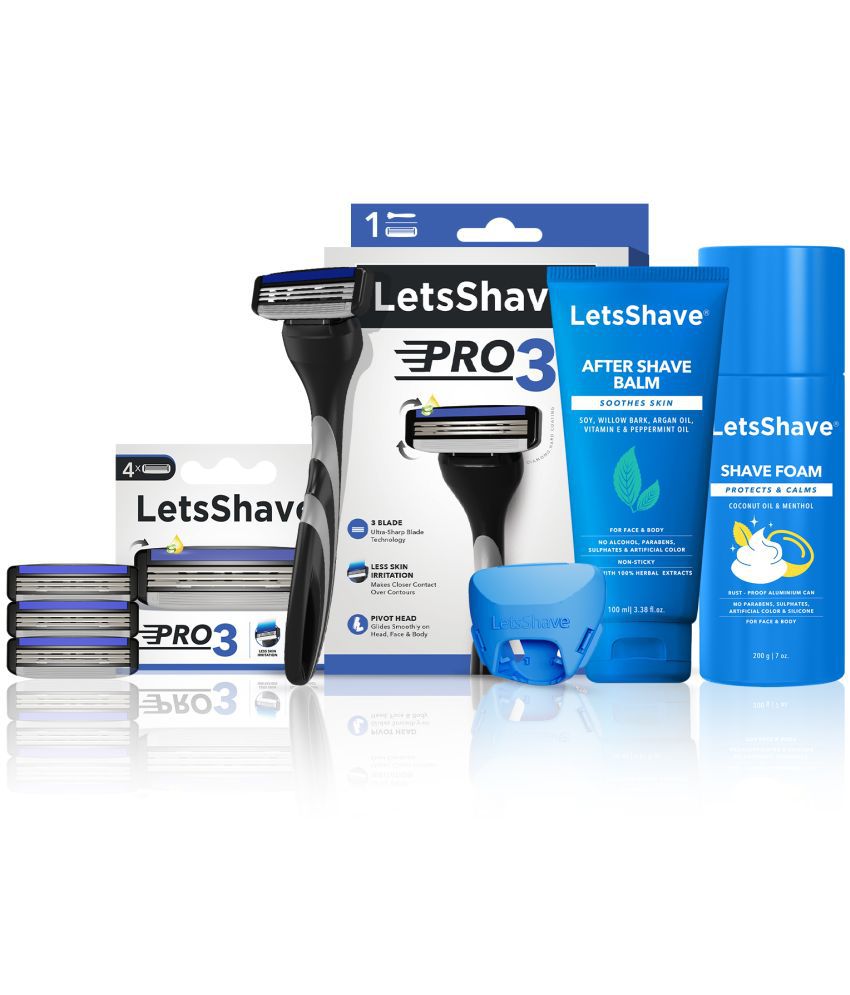     			LetsShave Pro 3 Shaving Value Kit  with Shave Foam & After Shave Balm for Men. Manual Razor 3 Blades 1