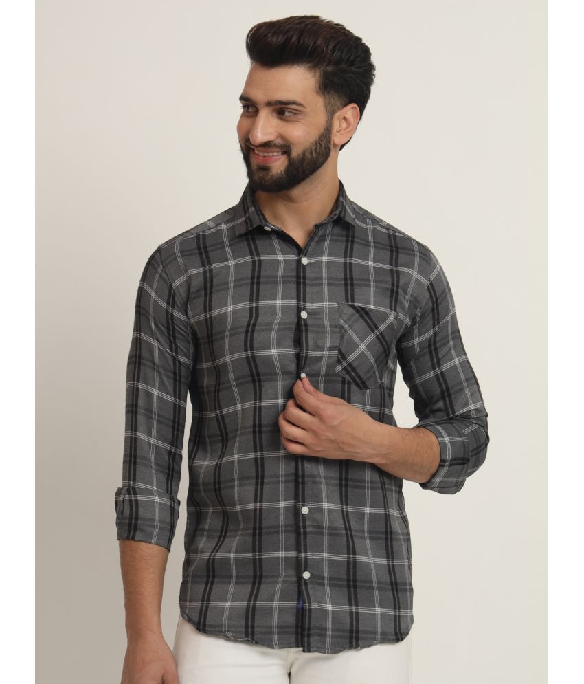     			RAGZO Cotton Blend Slim Fit Checks Full Sleeves Men's Casual Shirt - Grey ( Pack of 1 )