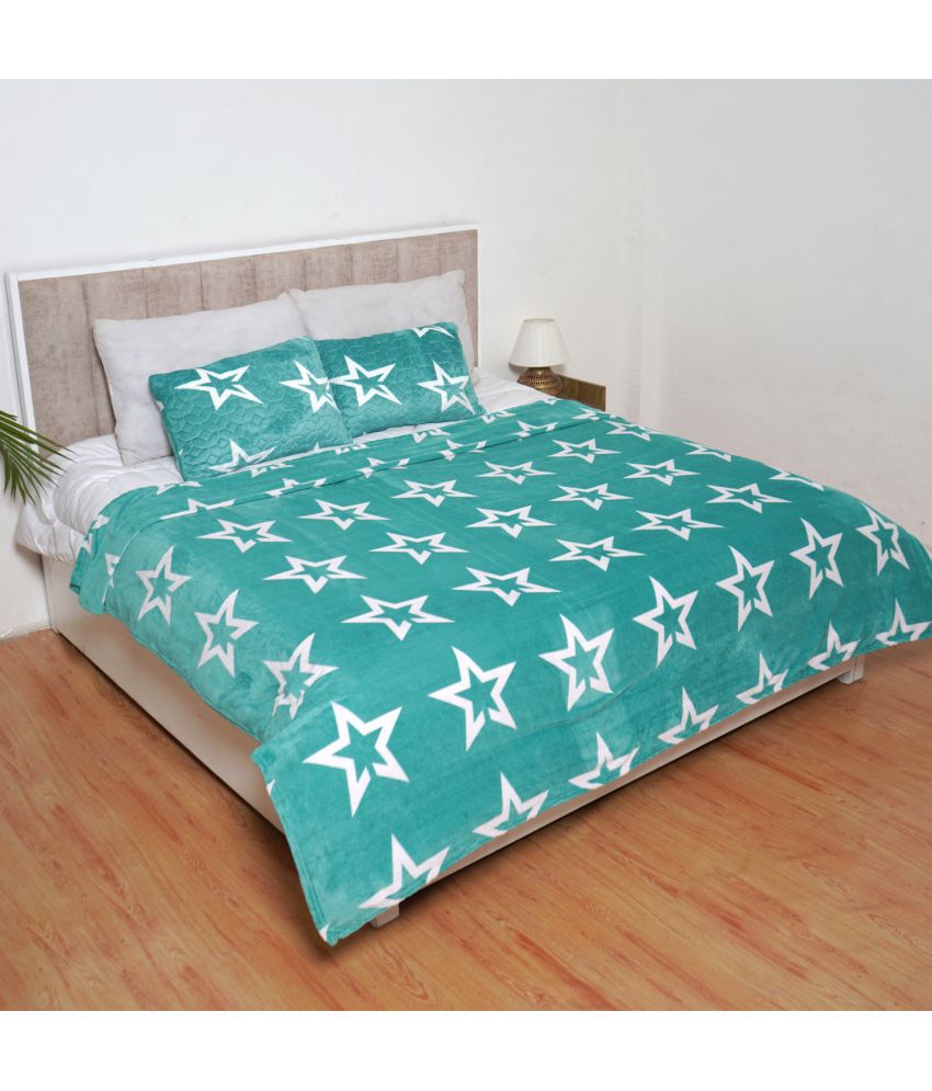     			Glaxomas Velvet Abstract 1 Double Bedsheet with 2 Pillow Covers - Green