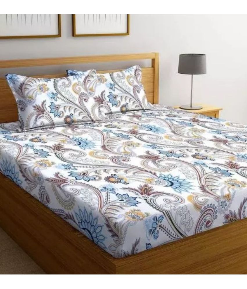     			JBTC COTTON Floral Fitted 1 Bedsheet with 2 Pillow Covers ( Double Bed ) - WHITE
