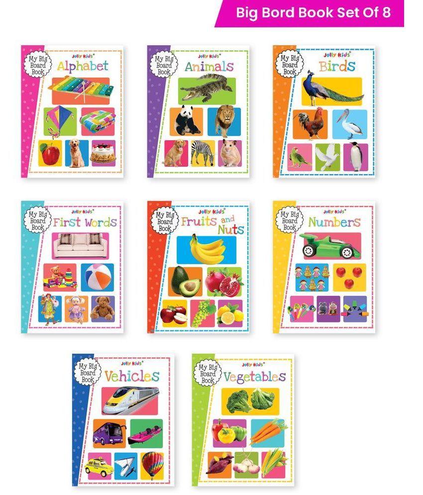     			Jolly Kids My Big Board Books Set of 8 for Toddlers Ages 0-3 Years| Picture Learning Books: Alphabet, Number, My First Word, Birds, Animals, Fruits, Vegetables, Vehicles
