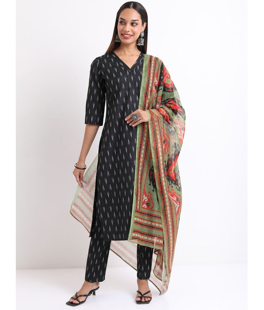     			Ketch Polyester Printed Kurti With Pants Women's Stitched Salwar Suit - Black ( Pack of 1 )