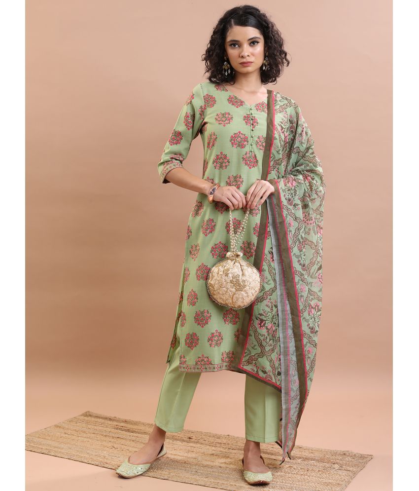     			Ketch Polyester Printed Kurti With Pants Women's Stitched Salwar Suit - Green ( Pack of 1 )
