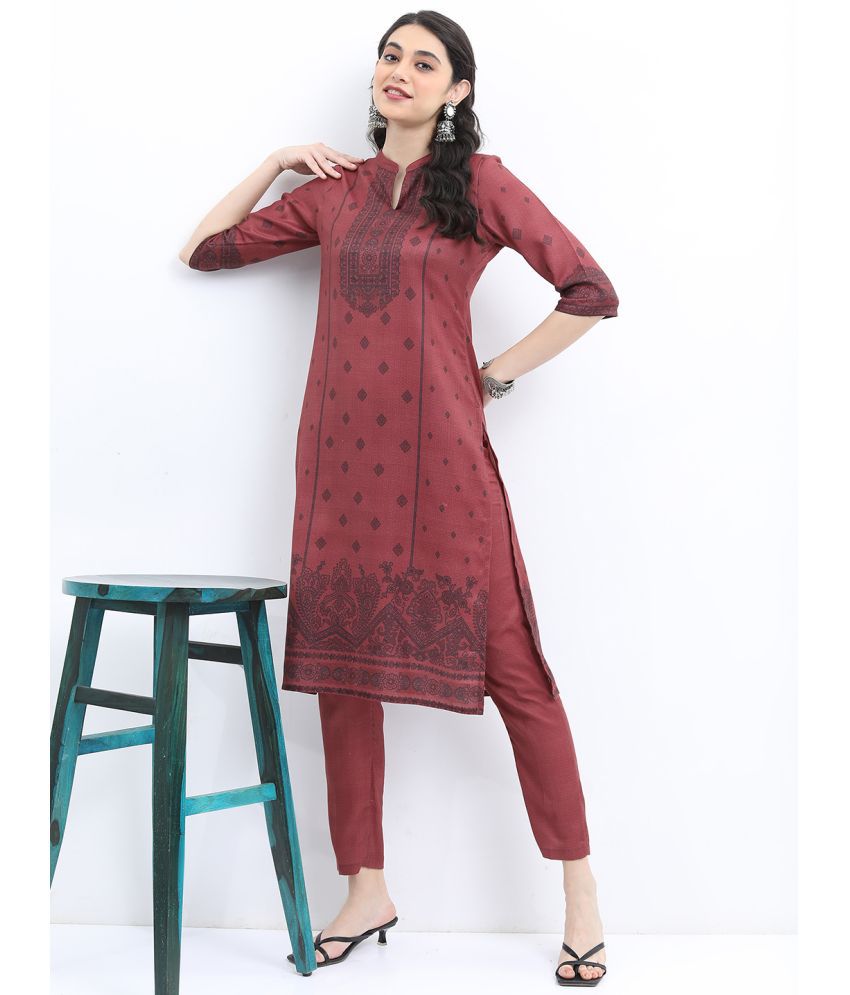    			Ketch Polyester Printed Kurti With Pants Women's Stitched Salwar Suit - Red ( Pack of 1 )