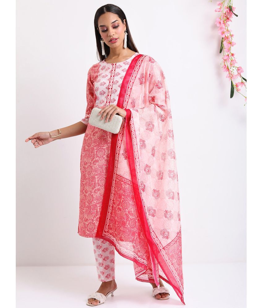     			Ketch Polyester Printed Kurti With Pants Women's Stitched Salwar Suit - Pink ( Pack of 1 )