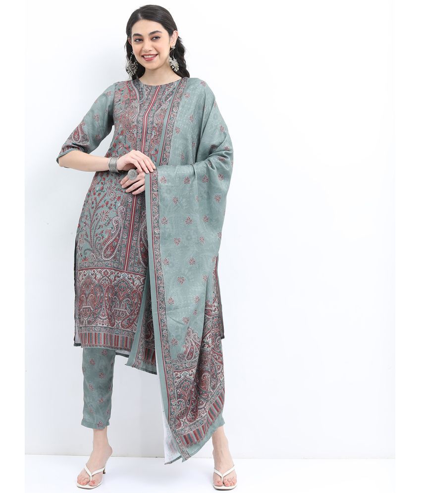     			Ketch Polyester Printed Kurti With Pants Women's Stitched Salwar Suit - Green ( Pack of 1 )
