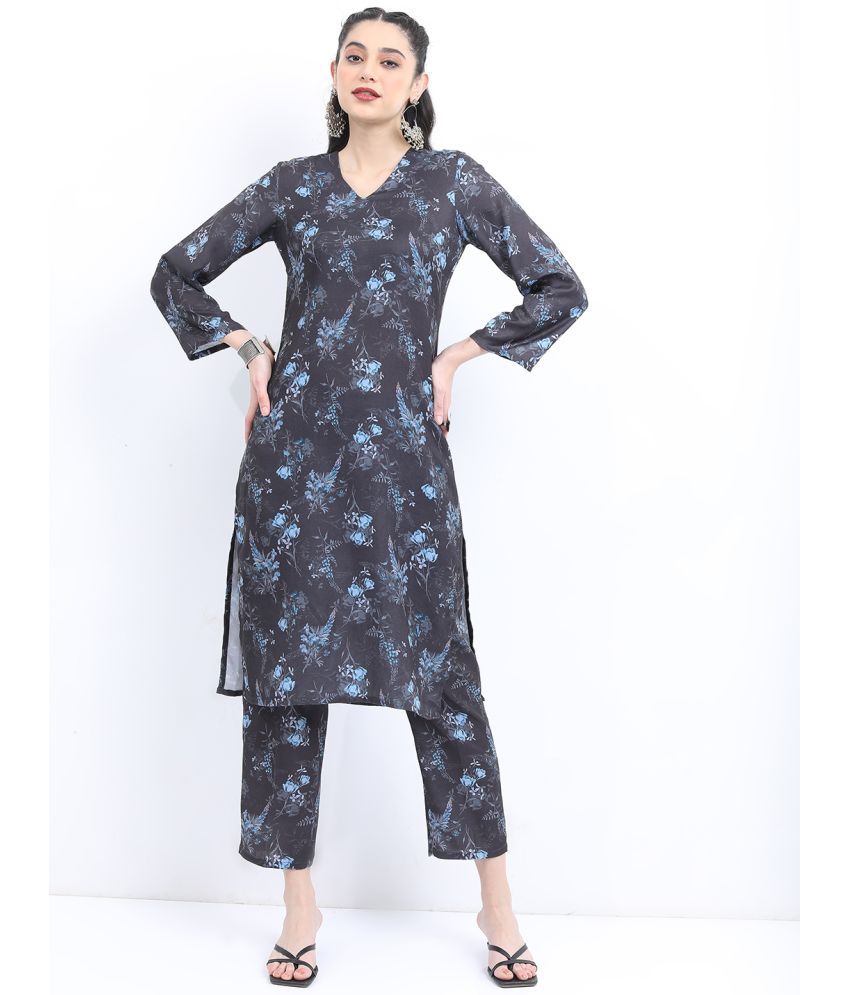     			Ketch Polyester Printed Kurti With Pants Women's Stitched Salwar Suit - Black ( Pack of 1 )