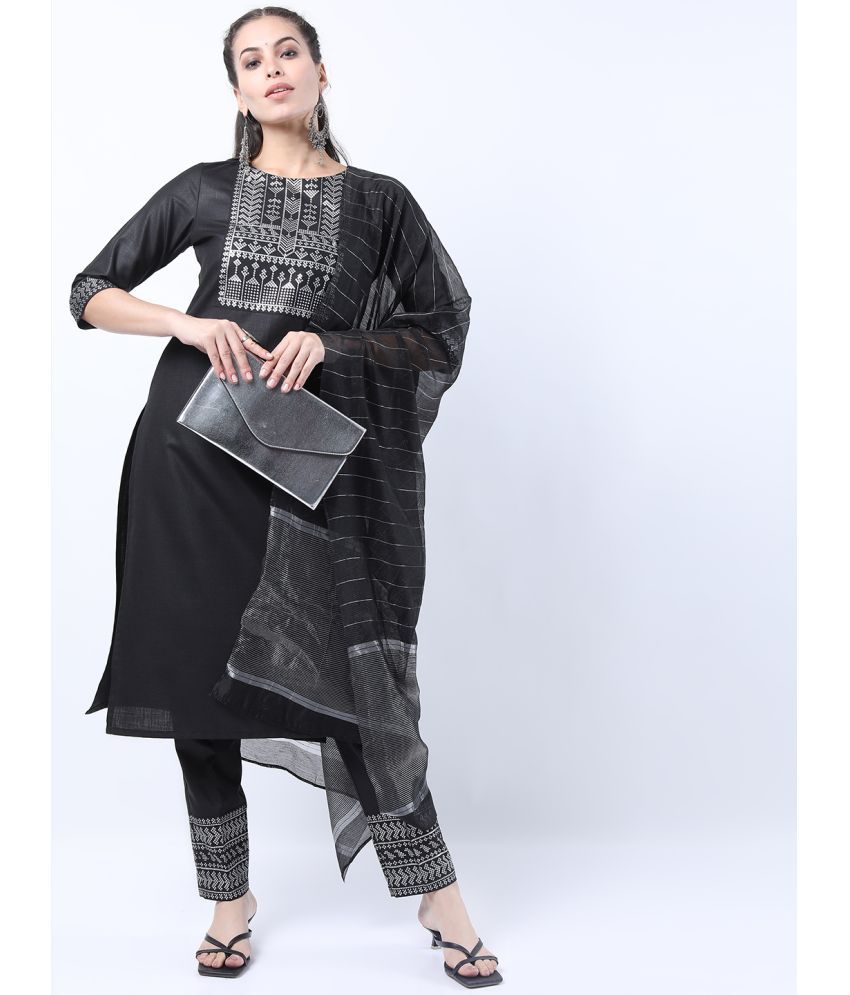     			Ketch Polyester Printed Kurti With Pants Women's Stitched Salwar Suit - Black ( Pack of 1 )