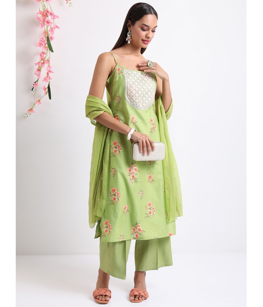     			Ketch Polyester Printed Kurti With Palazzo Women's Stitched Salwar Suit - Green ( Pack of 1 )