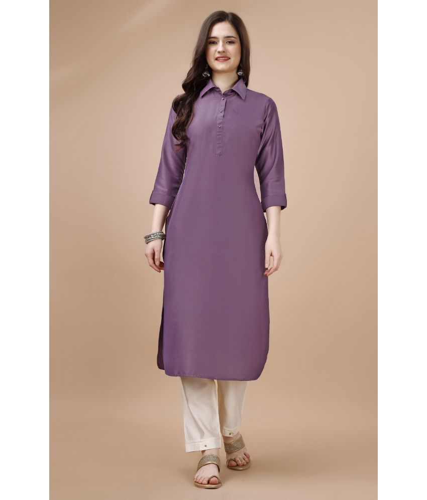     			MOJILAA Art Silk Solid Straight Women's Kurti - Lavender ( Pack of 1 )