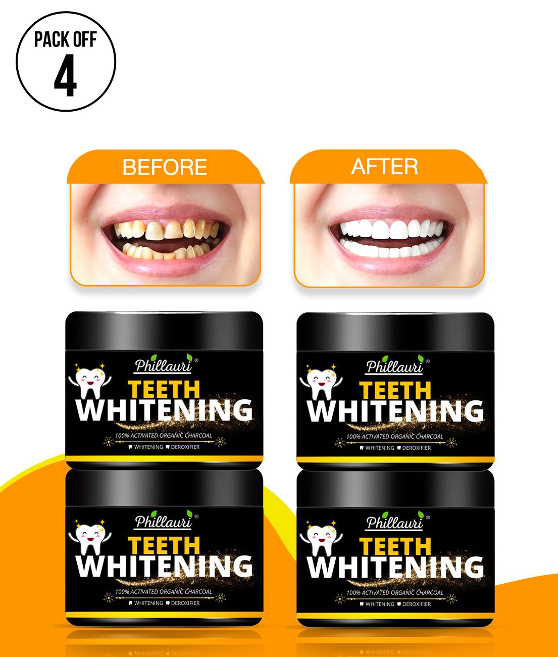     			Phillauri Activated Charcoal Tooth Powder for White Teeth (50 gm) Pack of 4