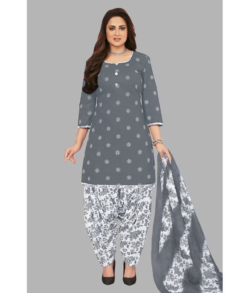     			SIMMU Unstitched Cotton Printed Dress Material - Light Grey ( Pack of 1 )
