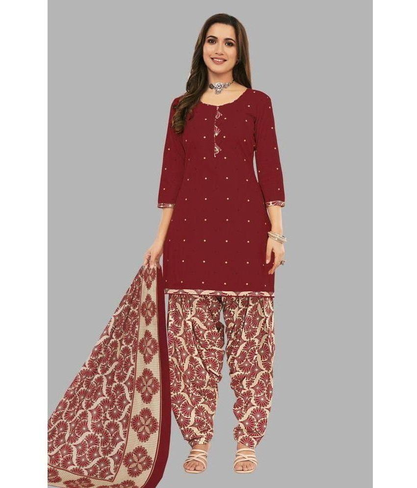     			SIMMU Unstitched Cotton Printed Dress Material - Maroon ( Pack of 1 )