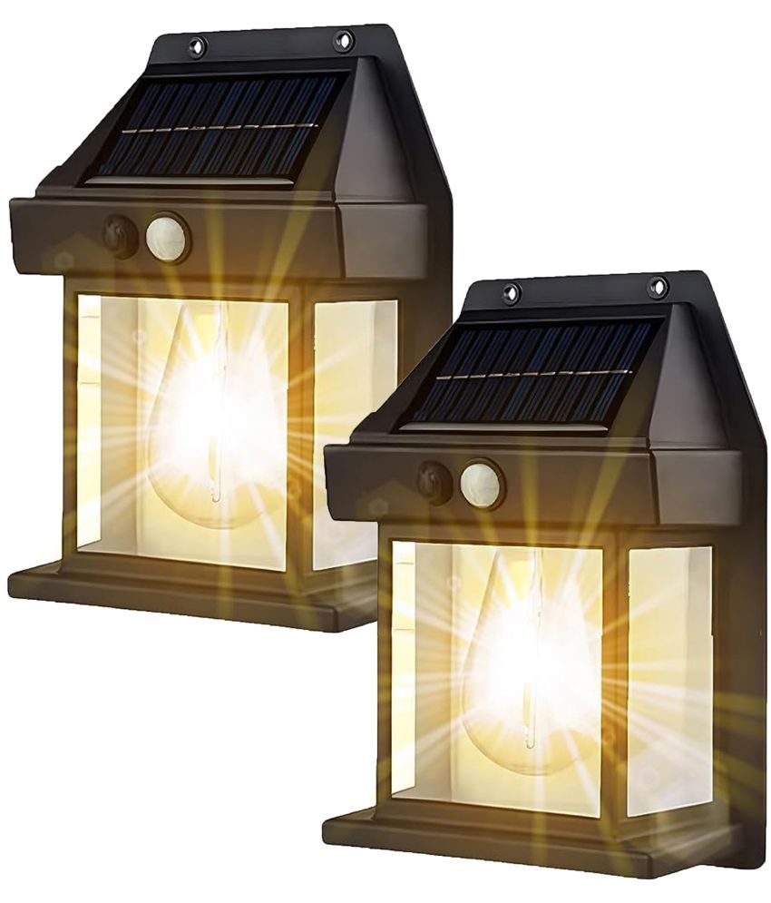     			Solar Wall Lights 2 Pcs Wireless Solar Wall Lantern with 3 Modes & Motion Sensor, Waterproof Exterior Lighting. ( Pack of 2 ) Black.