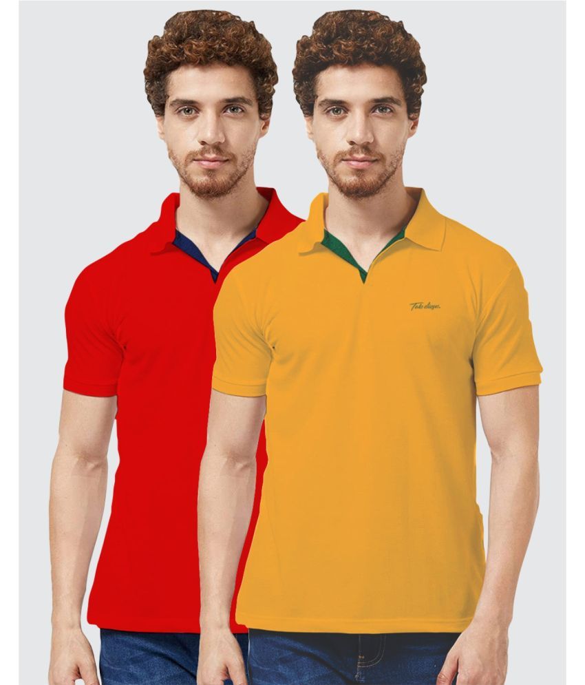     			TAB91 Pack of 2 Cotton Regular Fit Solid Half Sleeves Men's Polo T Shirt ( Multicolor )