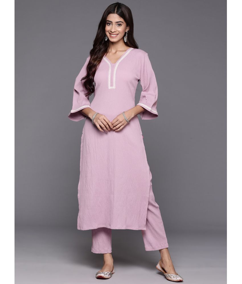     			Varanga Crepe Solid Kurti With Pants Women's Stitched Salwar Suit - Pink ( Pack of 1 )