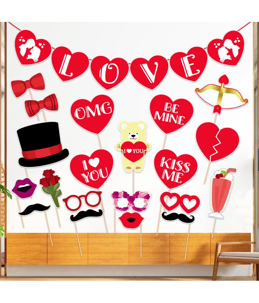     			Zyozi Valentine’s Day Decoration Kit, Valentine’s Party Decorations Items - Love Banner With Photo Booth Props (Pack Of 21)