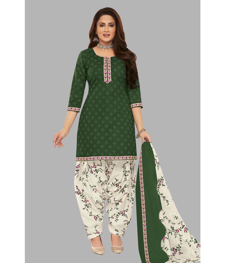     			shree jeenmata collection Cotton Printed Kurti With Patiala Women's Stitched Salwar Suit - Green ( Pack of 1 )