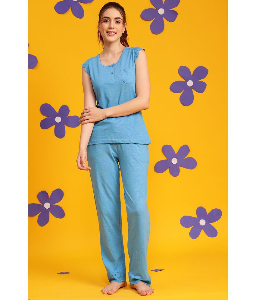     			Clovia Blue Cotton Women's Nightwear Nightsuit Sets ( Pack of 2 )