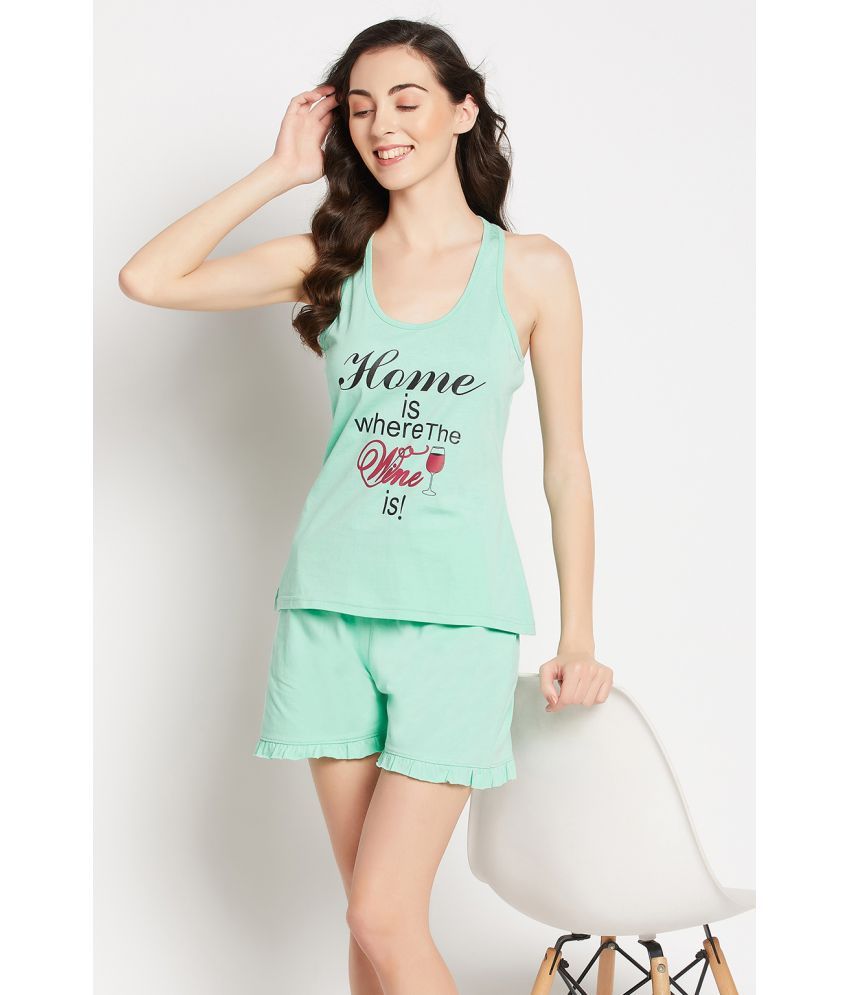     			Clovia Green Cotton Women's Nightwear Nightsuit Sets ( Pack of 2 )