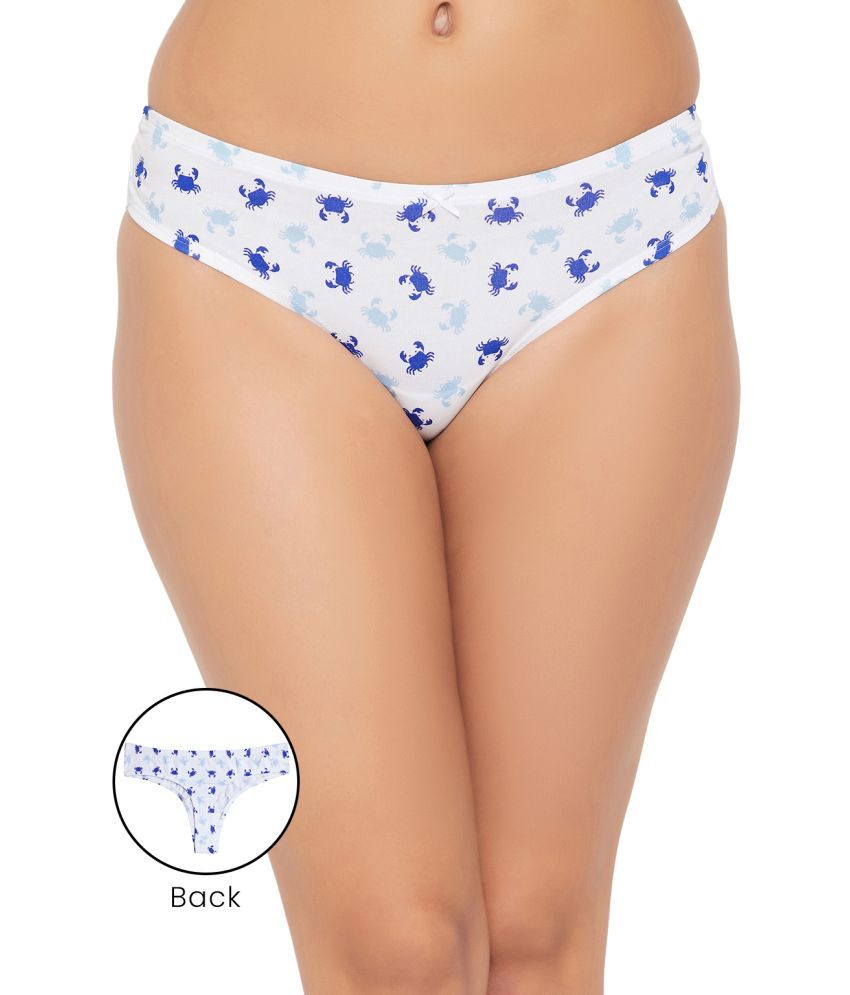     			Clovia White Cotton Printed Women's Thongs ( Pack of 1 )