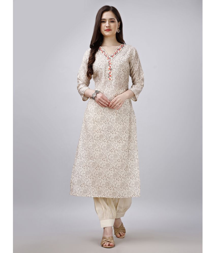     			MOJILAA Viscose Printed Kurti With Salwar Women's Stitched Salwar Suit - Cream ( Pack of 1 )