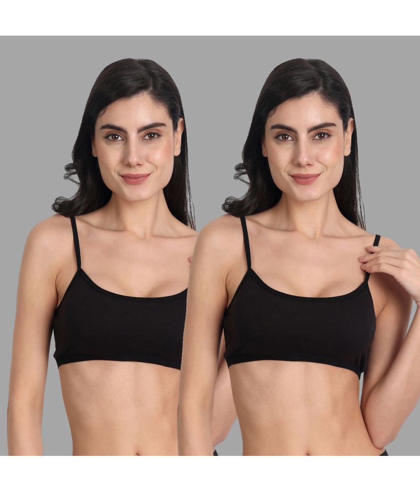     			AIMLY Black Cotton Blend Non Padded Women's Sports Bra ( Pack of 2 )