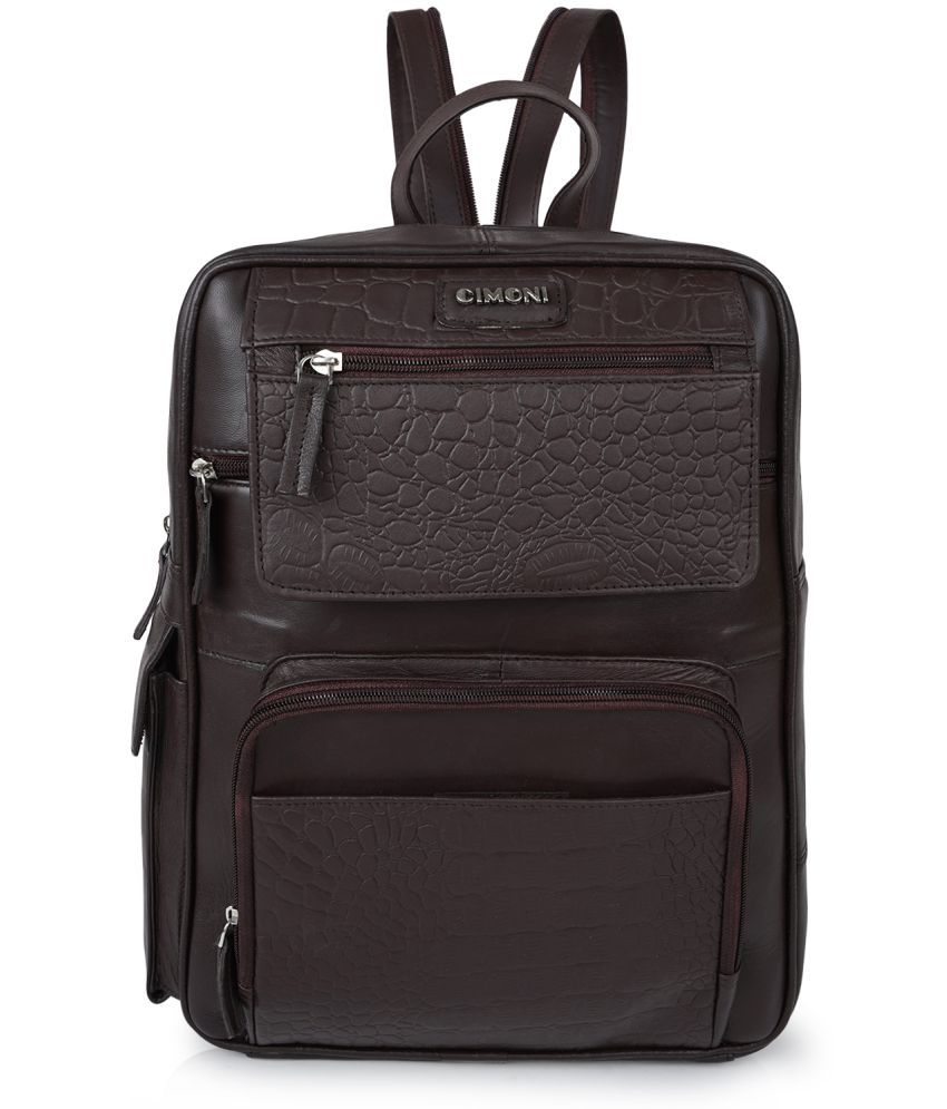     			CIMONI Brown Pure Leather Backpack