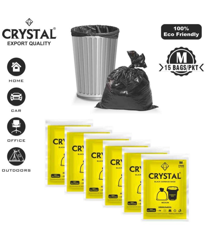     			Crystal Oxo Biodegradable Black Garbage Bags (19 x 21 inch, Medium) Pack of 6 (30 pieces each)