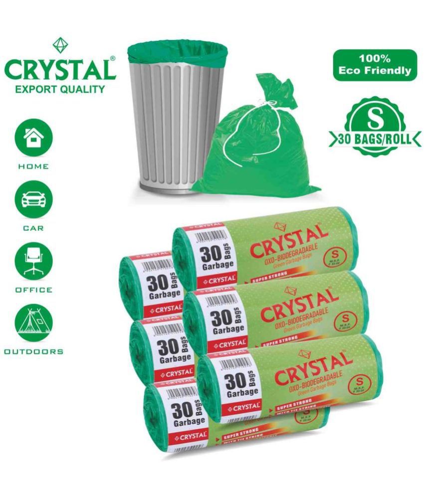     			Crystal Oxo Biodegradable Green Garbage Bags (17 x 19 inch, Small) Pack of 6 (30 pieces each)