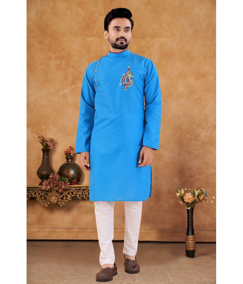     			KC Kunj Creation Sky Blue Cotton Blend Regular Fit Men's Kurta Pyjama Set ( Pack of 1 )