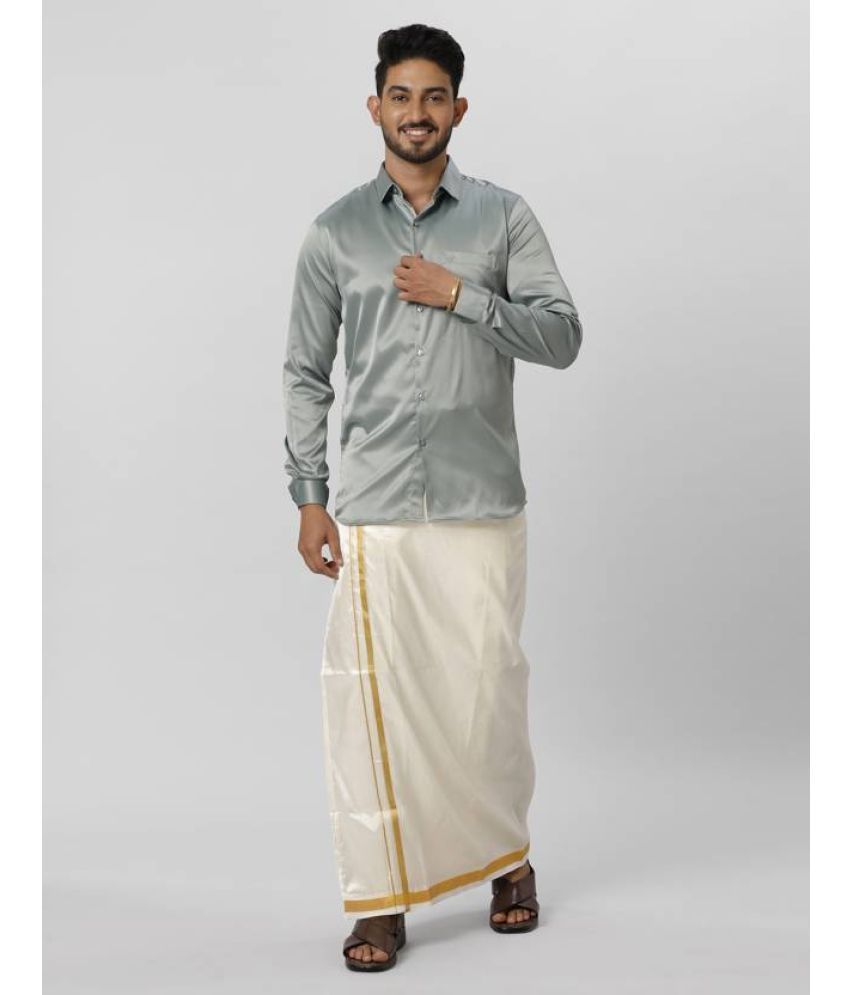     			Ramraj cotton Light Grey Polyester Slim Fit Men's Dhoti Shirt Set ( Pack of 1 )