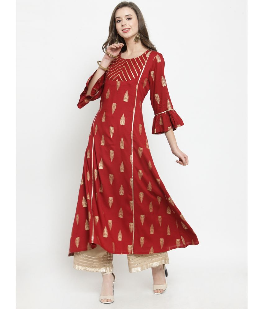     			Varanga Silk Printed Flared Women's Kurti - Maroon ( Pack of 1 )