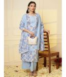 Tissu Cotton Printed Kurti With Palazzo Women's Stitched Salwar Suit - Blue ( Pack of 1 )