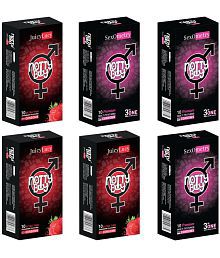 NottyBoy 3 IN 1, Dotted, Ribbed, Contour, Ultra Thin &amp; Strawberry Flavoured Condoms For Men - 60 Units